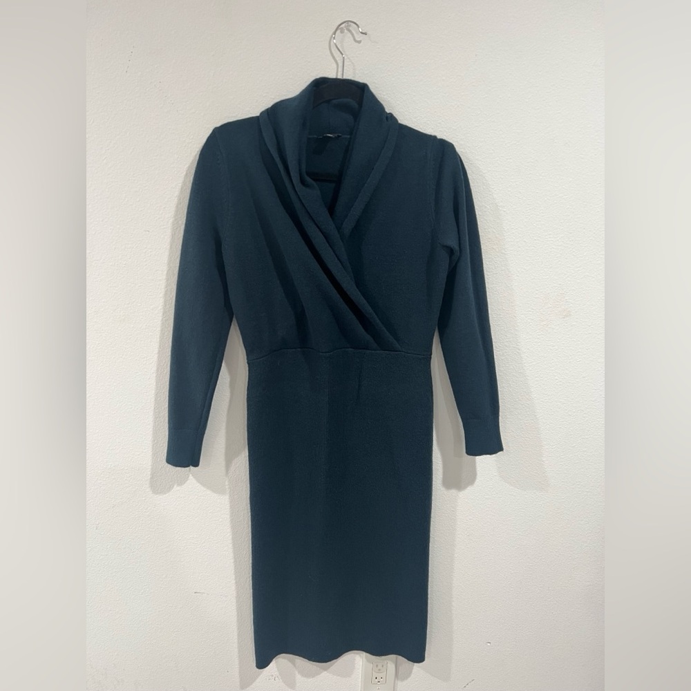 Ann Taylor Deep Teal Wrap-Style Knit Midi Dress | Size S